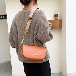 Vintage Leather Sling Saddle Handbag Chain Shoulder Messenger Bag