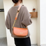 Vintage Leather Sling Saddle Handbag Chain Shoulder Messenger Bag