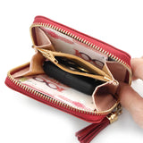 Tassel Solid Leather Short Wallet Holder