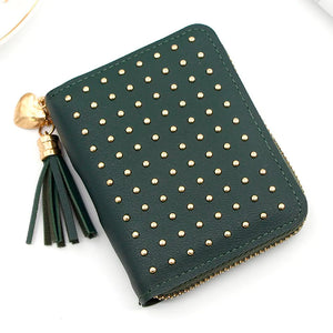 Tassel Solid Leather Short Wallet Holder