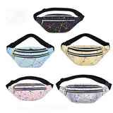 Women Silver Fanny Pack Geometric Waist Bags Chest Phone Belt Bag
