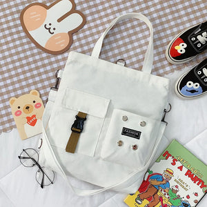 Canvas Shoulder Bag Bear Student Messenger Bag Zipper Handbags Tote Bag