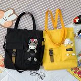 Canvas Shoulder Bag Bear Student Messenger Bag Zipper Handbags Tote Bag