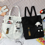 Canvas Shoulder Bag Bear Student Messenger Bag Zipper Handbags Tote Bag