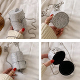 Sequins Lipstick Bag Chains PU Leather Mini Purses Handbags