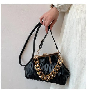 Triangle Thick Chain Shoulder Crossbody Bag For Women Handbag Large Party Cluth
