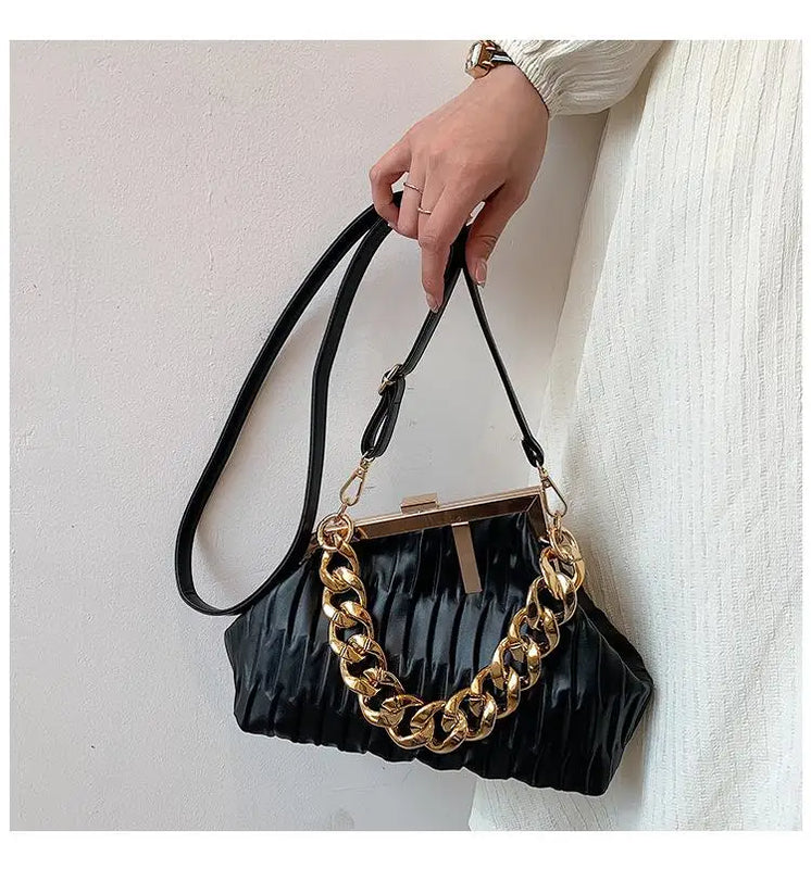 Triangle Thick Chain Shoulder Crossbody Bag For Women Handbag Large Party Cluth