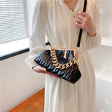 Triangle Thick Chain Shoulder Crossbody Bag For Women Handbag Large Party Cluth