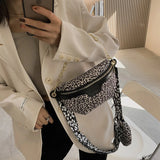 Leopard Print Crossbody Belt Bag Woman Chest Phone Banana Bag
