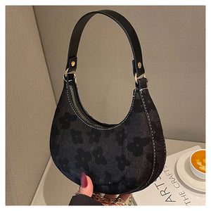 PU Leather Shoulder Bag with Chains Crossbody Flower Design