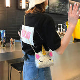 Unicorn Bag for Girls Travel Women Cartoon Printing Shoulder Bags Sequins Leathe