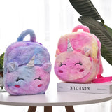 Unicorn Print Backpack for Girls Mini Plush Schoolbag