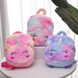 Unicorn Print Backpack for Girls Mini Plush Schoolbag