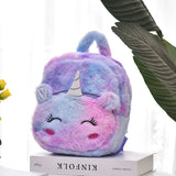 Unicorn Print Backpack for Girls Mini Plush Schoolbag