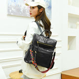 Textured PU Fabric Backpack Large Capacity Anti Theft School Bag