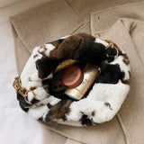 Cow Pattern Plush Shoulder Bag Winter Zipper Handbag for Women