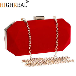 Small Red Velvet Clutch Bag with Shoulder Chain - Party Purse