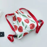 Fruit Print Canvas Drawstring Backpack Women Large Capacity Rucksack