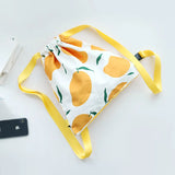 Fruit Print Canvas Drawstring Backpack Women Large Capacity Rucksack