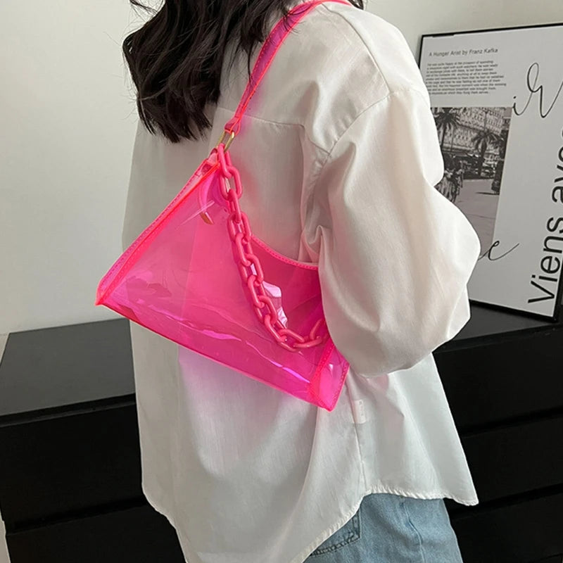 Vintage Clear Jelly Underarm Bag Women Handbags Purse Shoulder Bag