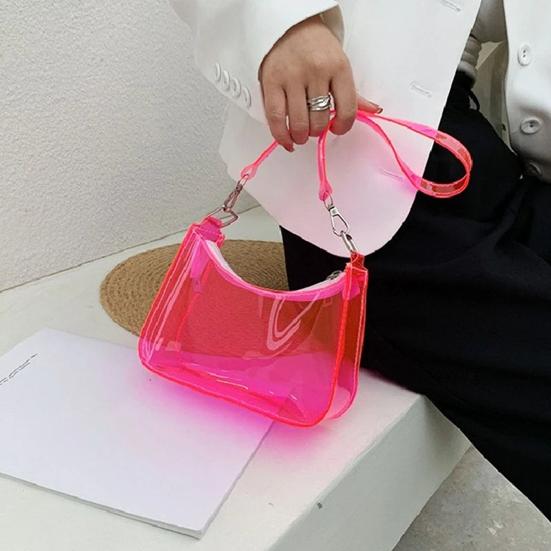Vintage Ladies Jelly Clear Underarm Bag Hobos Handbags Purse