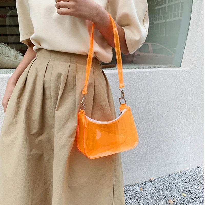 Vintage Ladies Jelly Clear Underarm Bag Casual Women Handbag