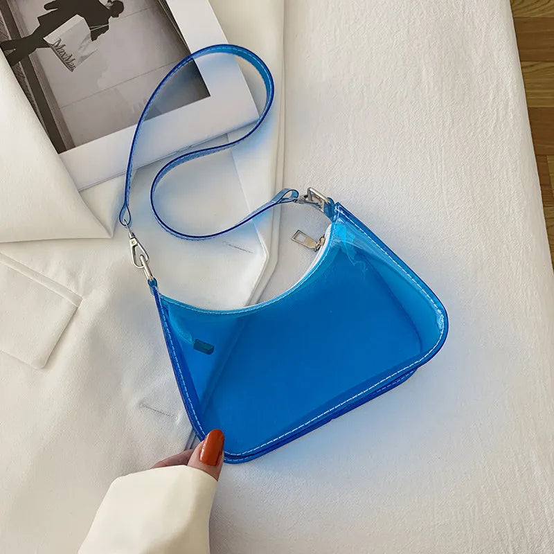 Vintage Ladies Jelly Clear Underarm Bag Casual Women Handbag