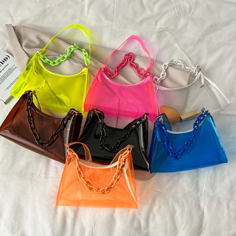 Vintage Clear Jelly Underarm Bag Women Handbags Purse Shoulder Bag