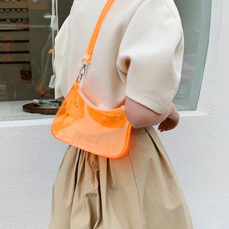 Vintage Ladies Jelly Clear Underarm Bag Casual Women Handbag