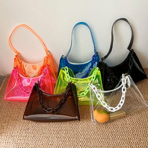 Vintage Clear Jelly Underarm Bag Women Handbags Purse Shoulder Bag