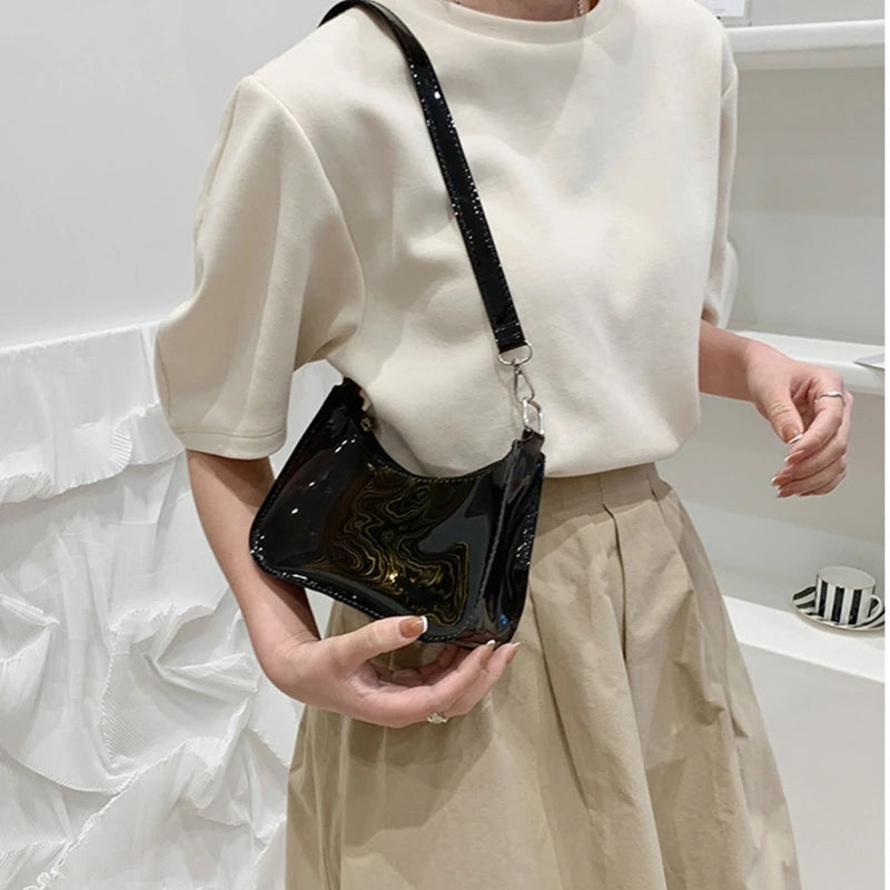 Vintage Ladies Jelly Clear Underarm Bag Casual Women Handbag