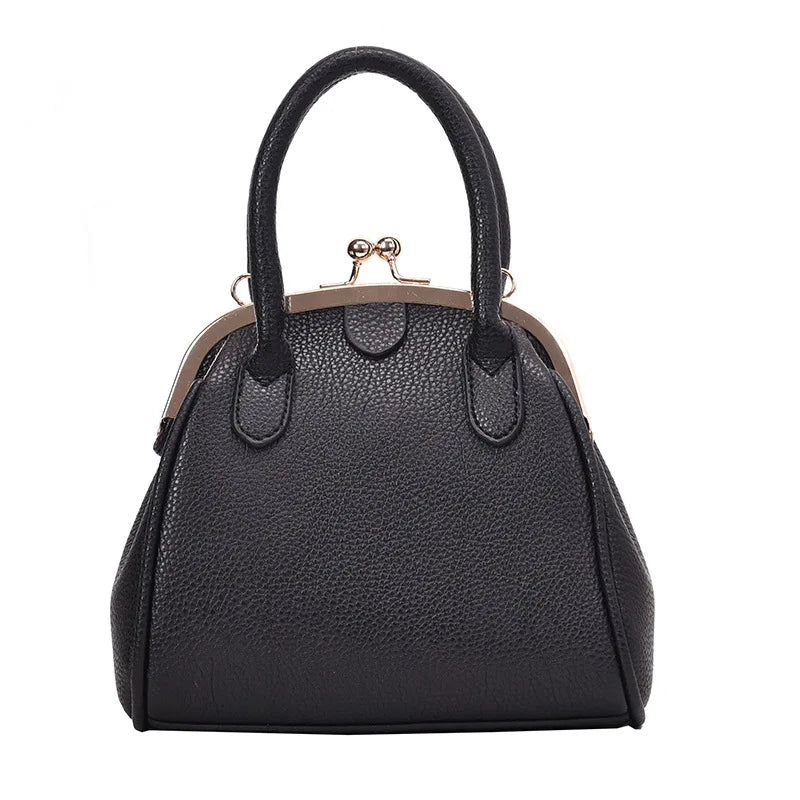 Vintage Leech PU Leather Lock Shell Bag Women Shoulder Handbag