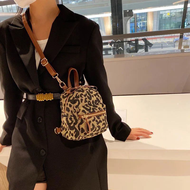 Vintage Leopard Small Backpack for Women Winter Girls Students School Back Packs