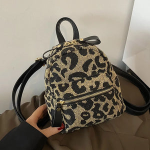 Vintage Leopard Small Backpack for Women Winter Girls Students School Back Packs
