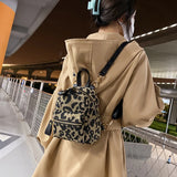 Vintage Leopard Small Backpack for Women Winter Girls Students School Back Packs
