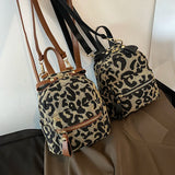Vintage Leopard Small Backpack for Women Winter Girls Students School Back Packs