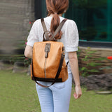 Vintage PU Leather Backpacks Women Big Capacity Travel Bookpack