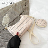 Vintage Plaid Shoulder Bags and Mini Round Purse Set