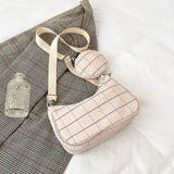 Vintage Plaid Shoulder Bags and Mini Round Purse Set