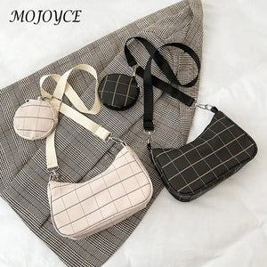 Vintage Plaid Shoulder Bags and Mini Round Purse Set