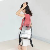 Vintage Silver Leather School Backpack Reflective Women Bagpack