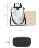 Vintage Silver Leather School Backpack Reflective Women Bagpack