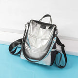 Vintage Silver Leather School Backpack Reflective Women Bagpack