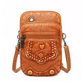 Vintage Shoulder Bags Women Washed PU Leather Crossbody Bag Phone Purse