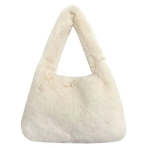 Vintage Plush Bucket Bag Solid Portable Shoulder Bag Larger Capacity Tote for Wo