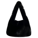 Vintage Plush Bucket Bag Solid Portable Shoulder Bag Larger Capacity Tote for Wo