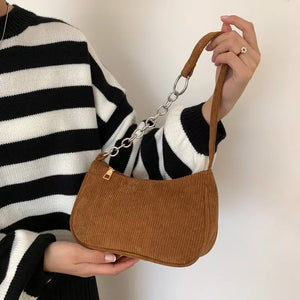 Vintage Plush Handbag Square Bag Corduroy Shoulder Bag Zipper Female Bolsos Clut