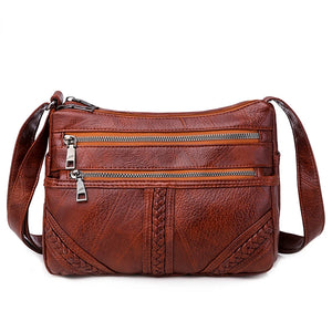 Vintage Women Shoulder Bag Soft Pu Leather Crossbody Bag Brown