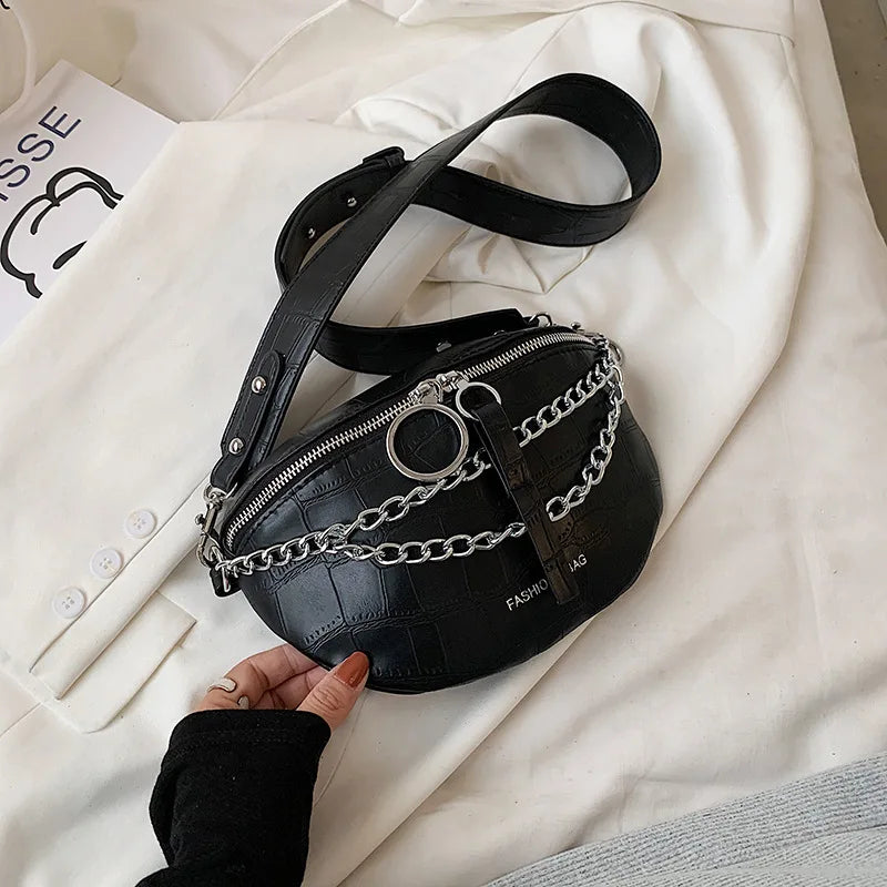 Stone Pattern PU Leather Fanny Pack Waist Bag for Women
