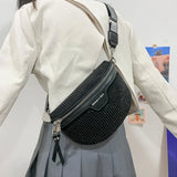 Leather Fanny Pack Rhinestone Female Belt Bag